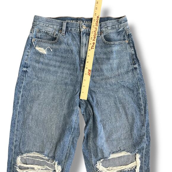 American Eagle Mom Jeans Women’s 10 Long Blue High Rise Distressed Ripped Knees - Picture 6 of 10